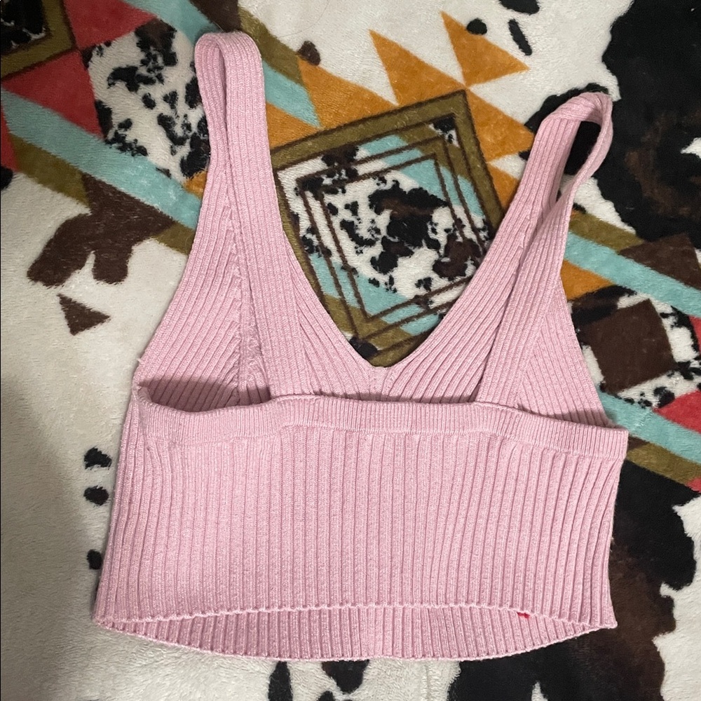 Pink Ribbed Knit Crop Top - Picture 2 of 2